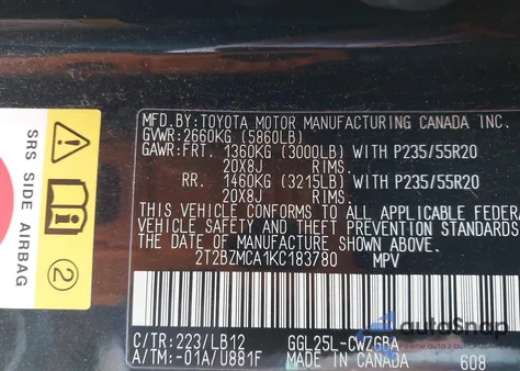 2019 Lexus Rx 350 из США, поврежденный, VIN 2T2BZMCA1KC183780